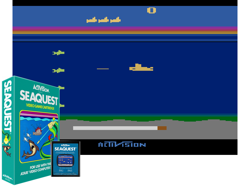 Box, cartridge, screenshot and logo of Seaquest