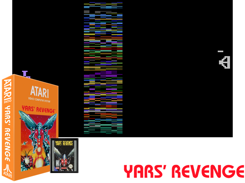 Box, cartridge, screenshot and logo of Yars' Revenge